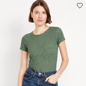 Old Navy Lace Crewneck Short Sleeve Top Green Small Floral Work Casual